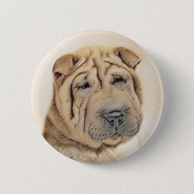Shar Pei Painting - Cute Original Hund Art Knapp (Framsida)