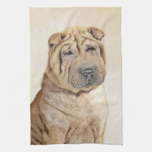 Shar Pei Painting - Cute Original Hund Art Kökshandduk