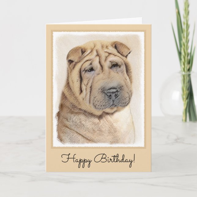 Shar Pei Painting - Cute Original Hund Art Kort (Framsida)