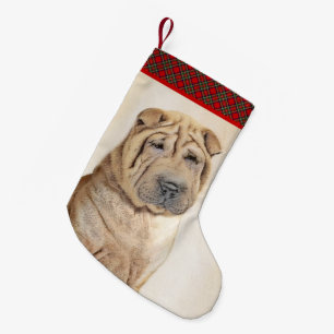 Shar Pei Painting - Cute Original Hund Art Liten Julstrumpa
