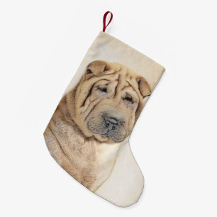 Shar Pei Painting - Cute Original Hund Art Liten Julstrumpa