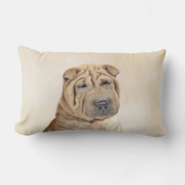 Shar Pei Painting - Cute Original Hund Art Lumbarkudde (Framsida)