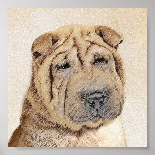 Shar Pei Painting - Cute Original Hund Art Poster (Framsidan)