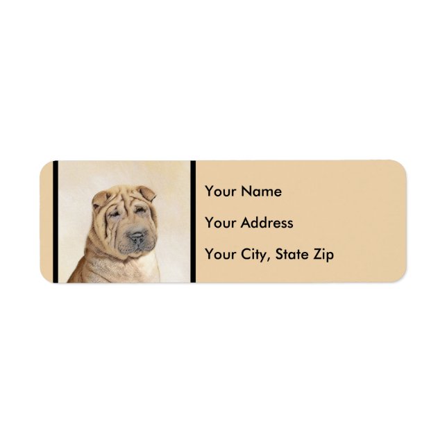 Shar Pei Painting - Cute Original Hund Art Returadress Etikett (Framsidan)