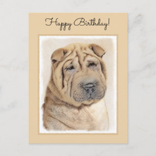 Shar Pei Painting - Cute Original Hund Art Vykort