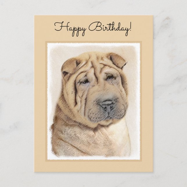 Shar Pei Painting - Cute Original Hund Art Vykort (Framsida)