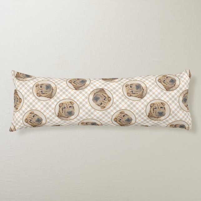 Shar Pei Painting Fawn Wrinkle Original Hund Art Kroppskudde (Framsidan)