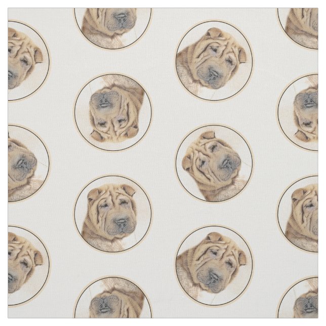 Shar Pei Painting Fawn Wrinkle Original Hund Art Tyg (Provkarta)