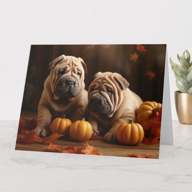 Shar Pei Puppy Autumn Delight Pumpkin Kort (Liten växt)