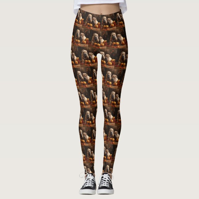 Shar Pei Puppy Autumn Delight Pumpkin Leggings (Framsida)