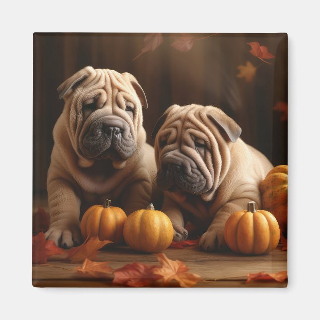 Shar Pei Puppy Autumn Delight Pumpkin Magnet (Framsidan)
