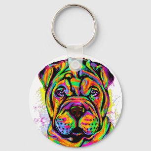 Shar Pei Puppy Hund Lifestyle Button Nyckelring