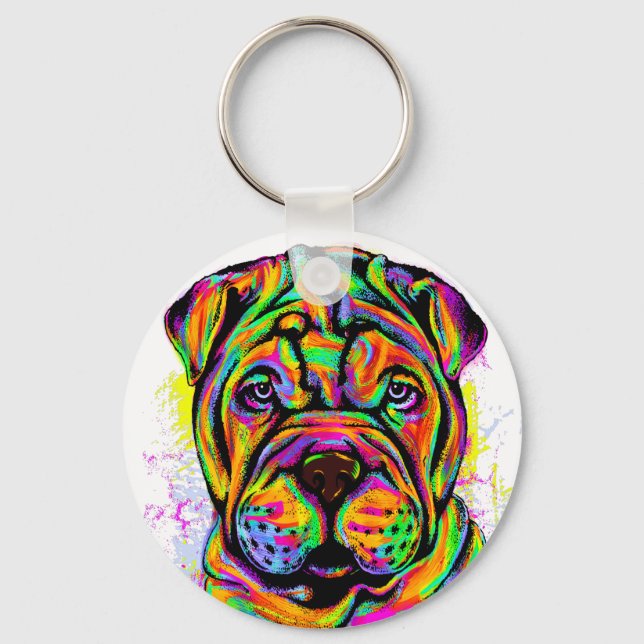 Shar Pei Puppy Hund Lifestyle Button Nyckelring (Framsida)