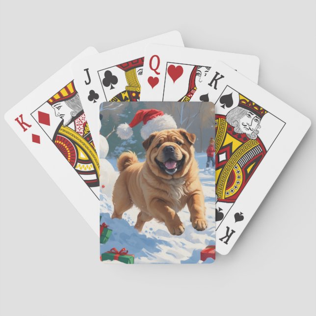 Shar Pei Runin i Snö med julklapp Casinokort (Baksidan)