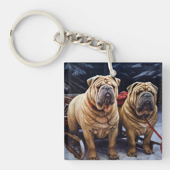 Shar Pei Snowy Sleigh-juldekalor (Framsidan)