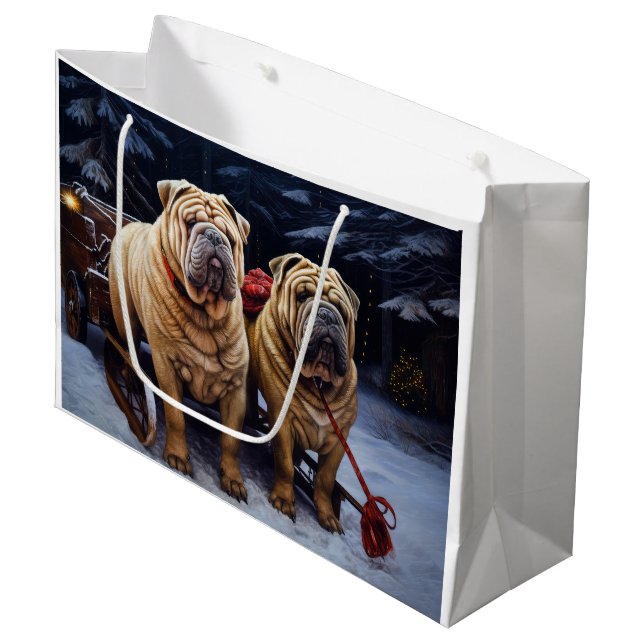 Shar Pei Snowy Sleigh-juldekalor (Framsidan Vinklad)
