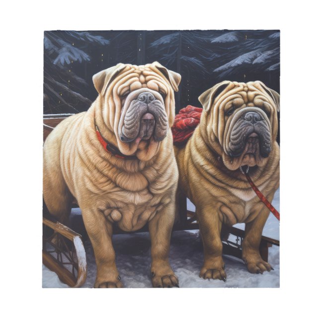 Shar Pei Snowy Sleigh-juldekalor Anteckningsblock (Framsida)