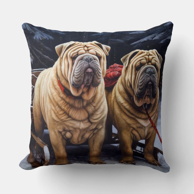 Shar Pei Snowy Sleigh-juldekalor Kudde (Framsida)