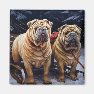 Shar Pei Snowy Sleigh-juldekalor Magnet