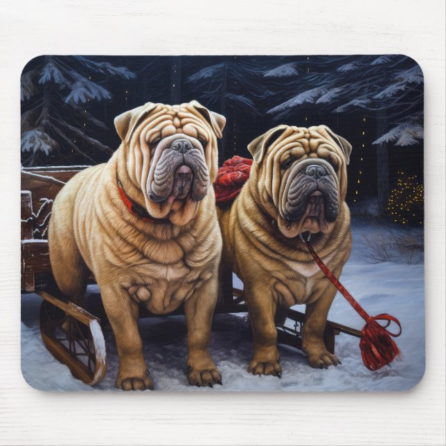 Shar Pei Snowy Sleigh-juldekalor Musmatta (Framsidan)