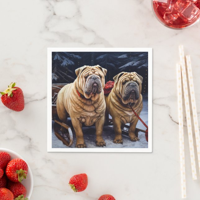 Shar Pei Snowy Sleigh-juldekalor Pappersservett (Insitu)