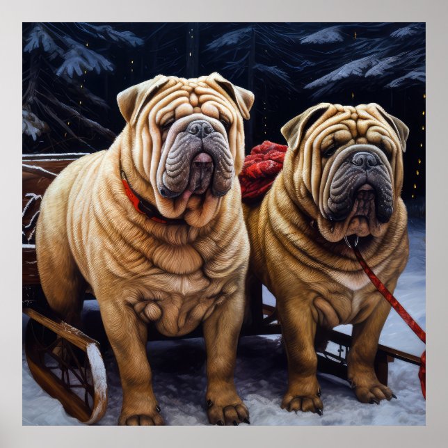 Shar Pei Snowy Sleigh-juldekalor Poster (Framsidan)