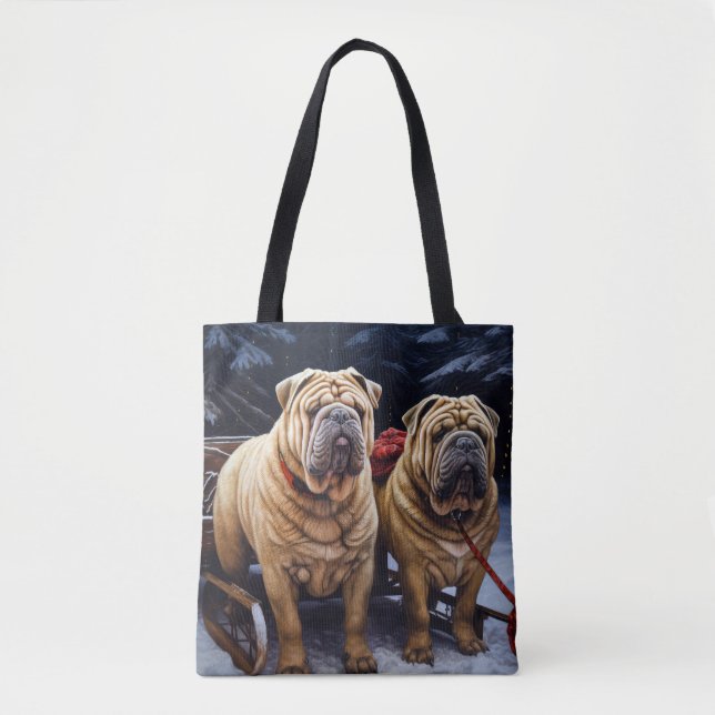 Shar Pei Snowy Sleigh-juldekalor Tygkasse (Framsida)