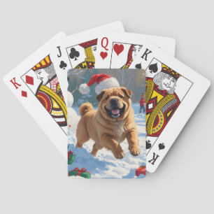 Shar Pei springer i snö med julhatt Casinokort