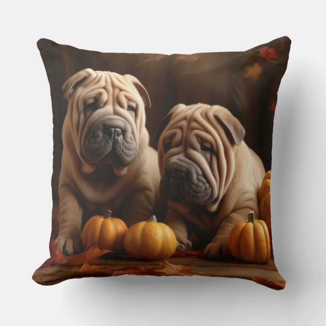 Shar Pei Valp Autumn Delight Pumpkin Kudde (Framsida)