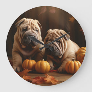 Shar Pei Valp Autumn Delight Pumpkin Stor Klocka