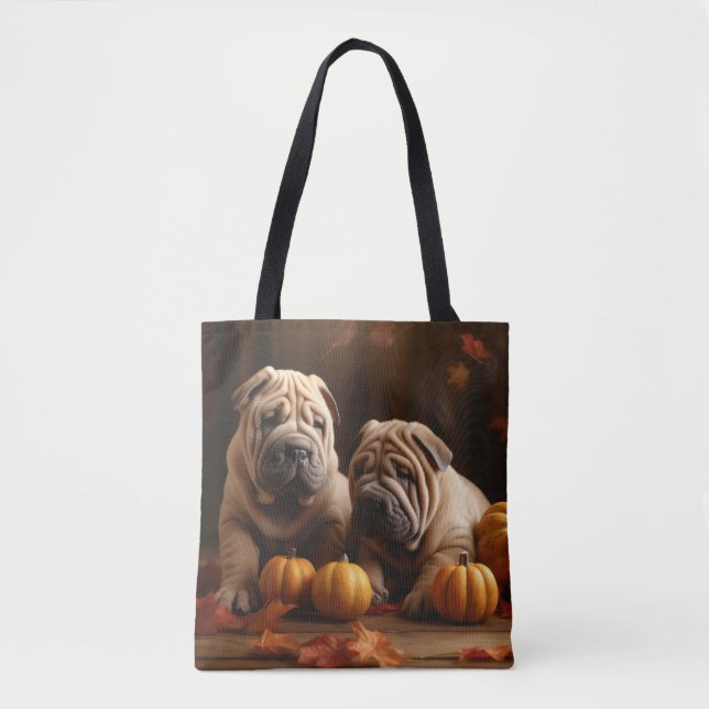 Shar Pei-valp Höstglädje Pumpa Tygkasse (Framsida)
