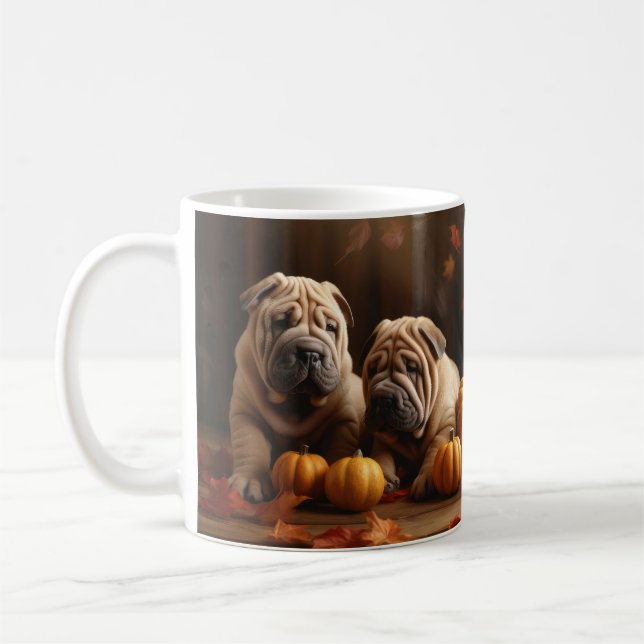 Shar Pei-valp Höstglädje Pumpkin Kaffemugg (Vänster)
