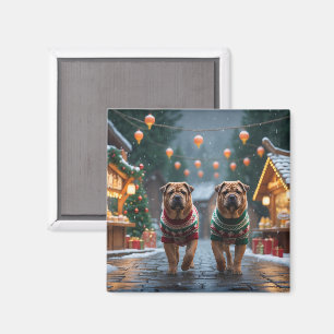 Shar Pei-valpar jul snö högtid Magnet