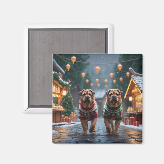 Shar Pei-valpar jul snö högtid Magnet (Front/Back)