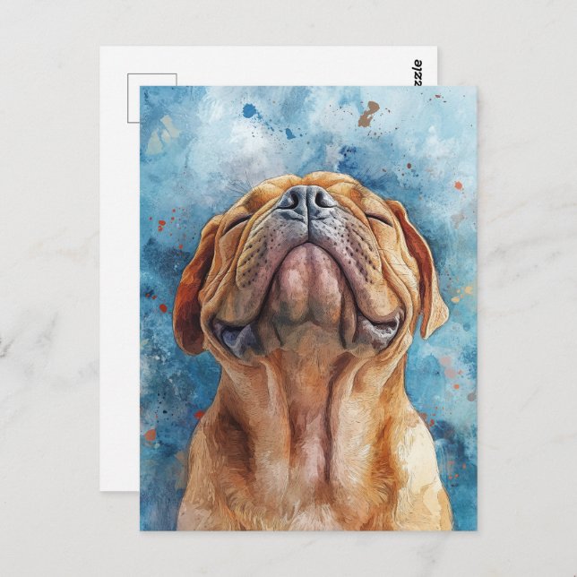 Shar Pei Watercolor Painting Vykort (Fram/baksida)