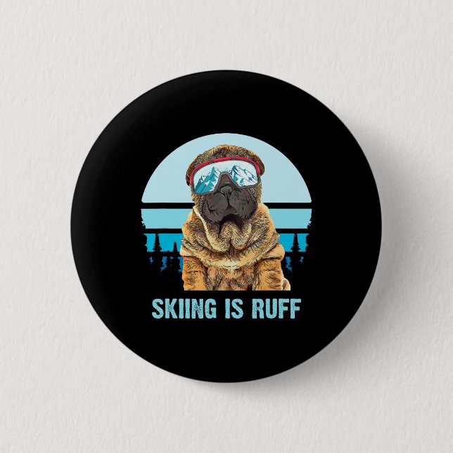 Shar-pei Winter Skiing är Ruff Ski Hund Lov Knapp (Framsida)