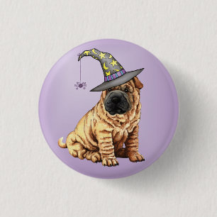 Shar-Pei Witch Pinback Button Knapp