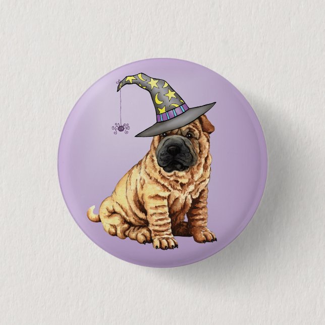 Shar-Pei Witch Pinback Button Knapp (Framsida)