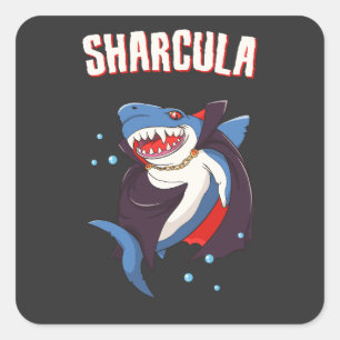 Sharcula Funny Dracula Shark Vampire Halloween T-S Fyrkantigt Klistermärke