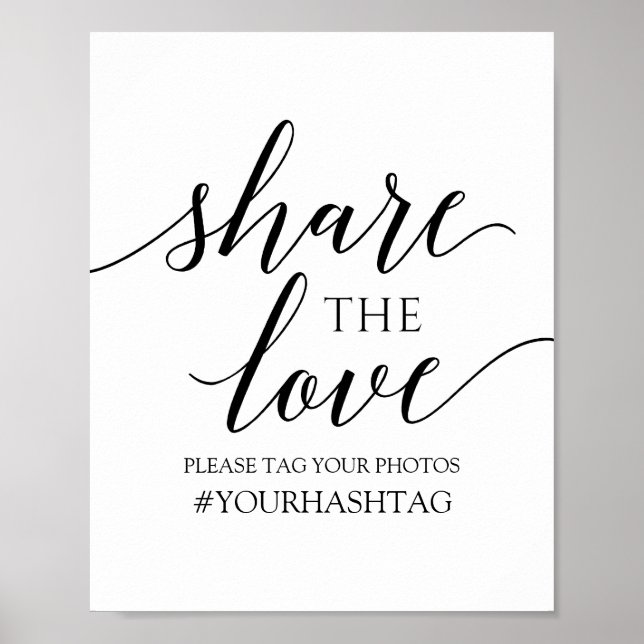 Share the Love-skylt | Romantisk kalligrafi -Svart Poster (Framsidan)
