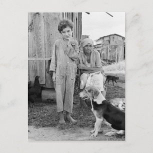 Sharecropper Family with Hound Hund, 1935 Vykort