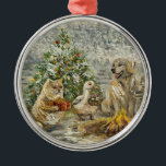 Shared Warmth Whimsical Farmhouse Animals Campfire Julgransprydnad Metall<br><div class="desc">🐾 Shared Warmth - Whimsical Winter Friends Metal Ornament On a quiet, snowy Christmas night, there is something deeply comforting about sharing warmth with friends. This piece captures a gentle winter moment where a dog, a cat, a rabbit, a duck, and a hen gather around a small campfire beside a...</div>