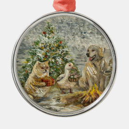 Shared Warmth Whimsical Farmhouse Animals Campfire Julgransprydnad Metall