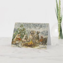 Shared Warmth Whimsical Farmhouse Animals Campfire Kort