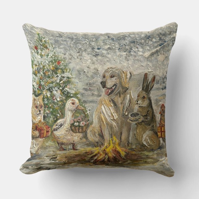 Shared Warmth Whimsical Farmhouse Animals Campfire Kudde (Framsida)