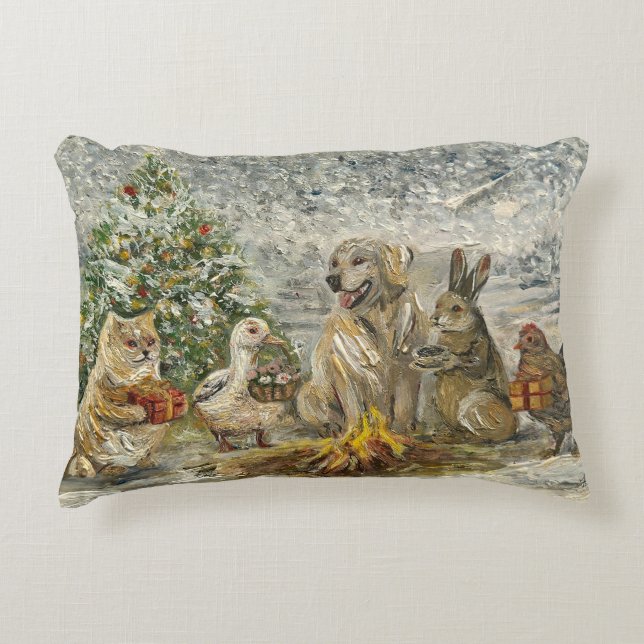 Shared Warmth Whimsical Farmhouse Animals Campfire Prydnadskudde (Framsidan)