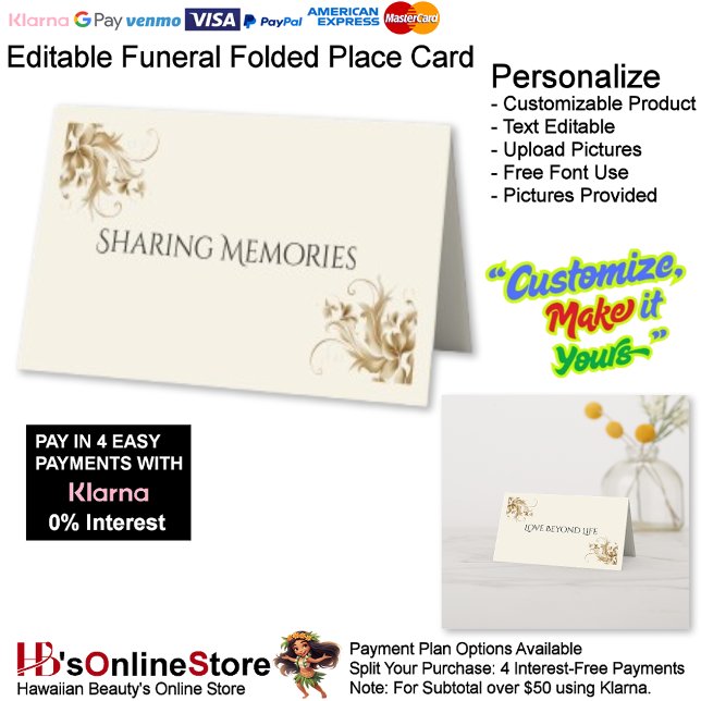 Sharing Memories Memorial Funeral Folded Placeringskort (Sharing Memories Memorial Memorial Funeral Folded Place Card.)