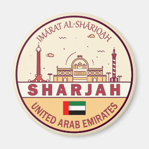 Sharjah Förenade Arabemiraten City Skyline Emblem Magnet