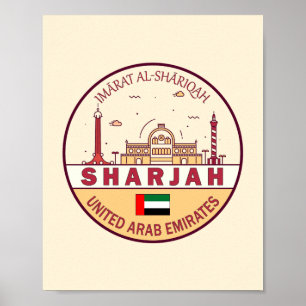 Sharjah Förenade Arabemiraten City Skyline Emblem Poster