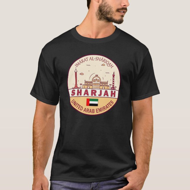 Sharjah Förenade Arabemiraten City Skyline Emblem T Shirt (Framsida)
